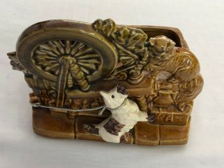 Mccoy Collector Spinning Wheel Planter With Scotty Dog And Cat In