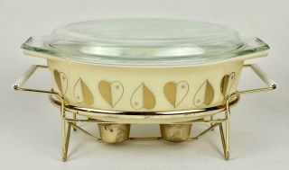Vtg Pyrex Promo Golden Hearts Deluxe Cinderella Casserole Dish W Candle Warmer