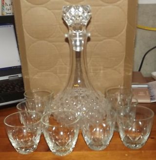 Crystal Pressed Whiskey Glass And Decanter Set Decanter And 8 Whiskey Glasses