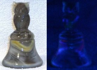 Boyd Glass Made In 1982 Owl Bell Vaseline Slag Yellow Gray Brown Fund