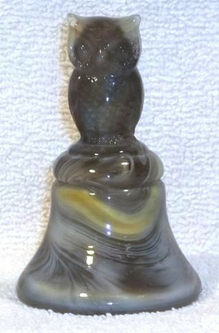 Boyd Glass Made in 1982 Owl Bell Vaseline SLAG Yellow Gray Brown FUND 2