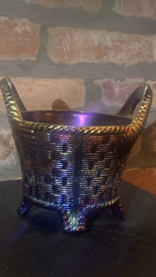 Northwood Blue Amethyst Carnival Glass Bushel Basket Immense Iridescence 1908