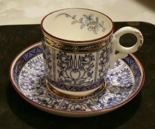 Royal Worcester England China Demitasse Tea Cup & Saucer Blue W/ Gold Trim
