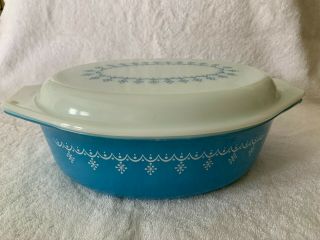 Vintage Pyrex Snowflake Blue Garland Casserole Dish W/lid