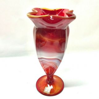 Imperial Glass Ruby Red Marble Slag Vase Olden End O Day Label Vintage