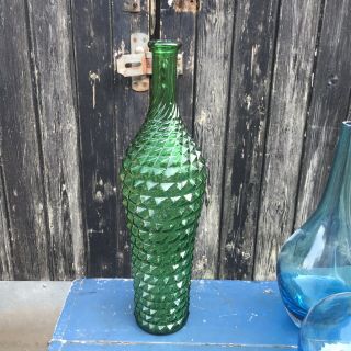 Retro Green Diamond Cut Vintage Mcm Empoli Genie Bottle Decanter Glass