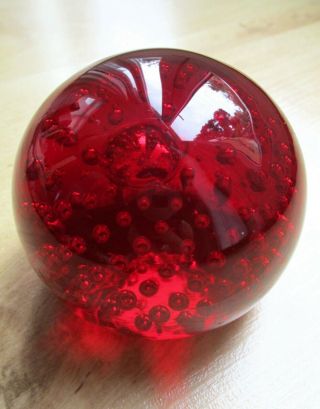 Vintage Whitefriars Ruby Red Art Glass Paperweight Controlled Bubbles Design Old