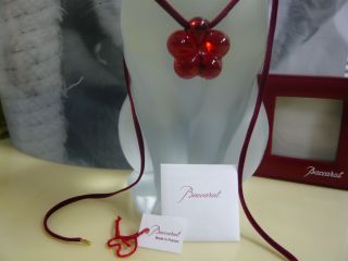 Baccarat Crystal Ruby Lili Flower Pendant Choker Necklace