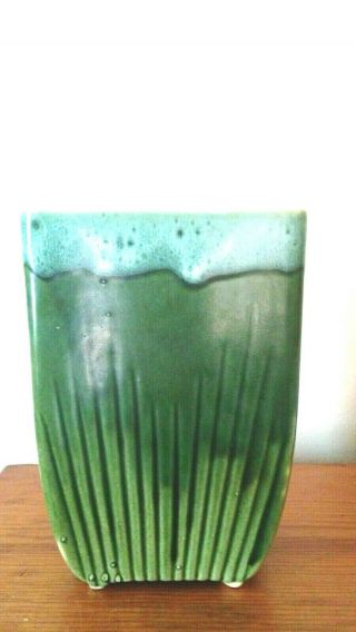 Vintage Upco Usa Ungemach Pottery Green Drip Glazed Tall Planter 036