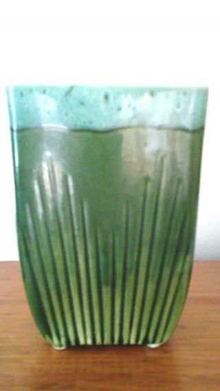 Vintage UPCO USA Ungemach Pottery Green Drip Glazed Tall Planter 036 3