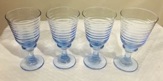 Vintage Libbey Glass Goblets 10 Oz.  Sirrus Horizontal Rings Blue Set Of 4
