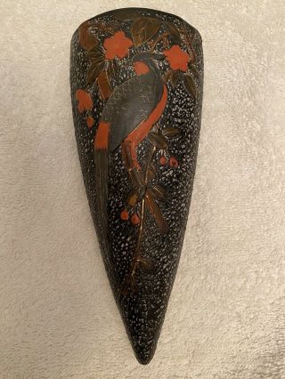 Vintage Black Wall Scone With Bird.  Made In Japan.  Large.  Tokanabe Pottery.