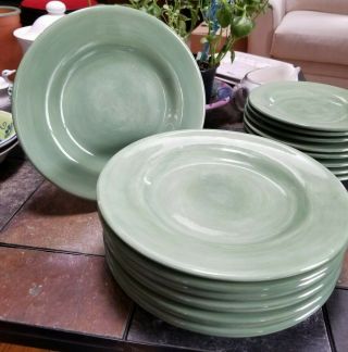 1 - 7 Tabletops Unlimited Salute Sage Green 11 1/8 " Dinner Plate Hand Painted