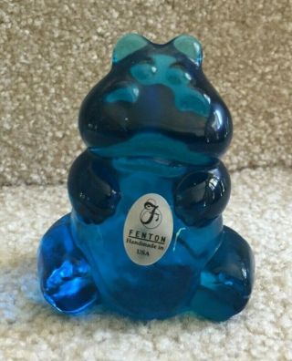 Fenton Art Glass Blue Hippo Figurine With Stickers