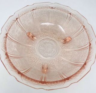 Jeanette Cherry Blossom 3 Footed Bowl Pink Depression Glass 10.  5 " Vintage Circa