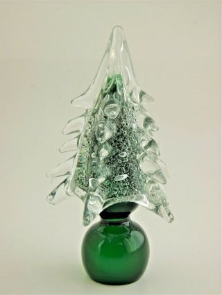 Vintage Murano Art Glass Christmas Tree Green And Clear