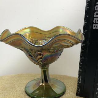 Northwood Green Carnival Glass Fern Interior Compote Daisy and Plume 2