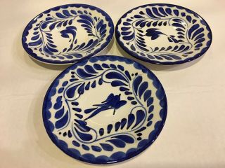 (3) Puebla Blue Anfora Mexico Hand - Painted 6 " Saucers