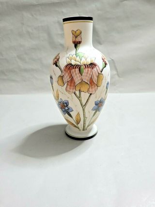 Vintage Satin Glass Vase Floral Pattern 11  Tall 2