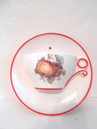 Vintage Large Ceramic Coffee Cup With Peaches Wall Pocket