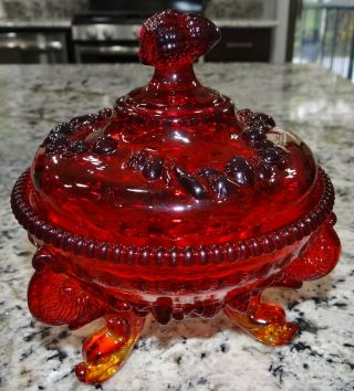 Westmoreland Argonaut Shell Nautilus Ruby Red Amberina Glass Candy Dish Vtg