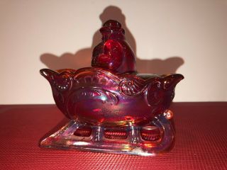 Vintage Westmoreland Glass Red Amberina Santa Claus Sleigh Nesting Dish