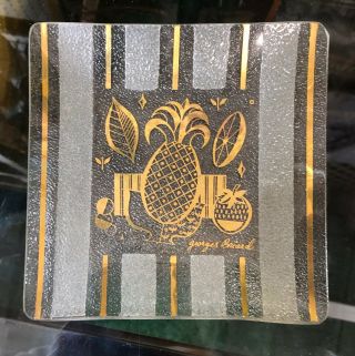 Vintage Georges Briard Gold Pineapple Glass Trinket Tray Or Candy Dish