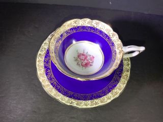 F) Antique Royal Stafford England Cobalt Blue Gold Footed Cup