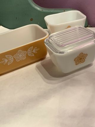Vintage Pyrex Butterfly Gold Refrigerator Dishes - Set Of 3 & 1 Lid - 3