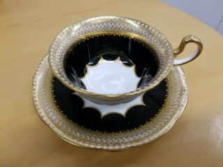 Gorgeous Vintage Aynsley England Black And Gold Cup & Saucer
