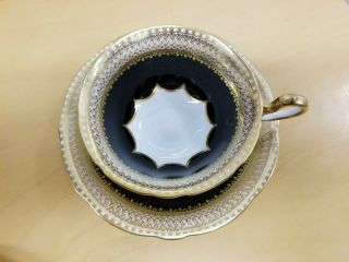 GORGEOUS VINTAGE AYNSLEY ENGLAND BLACK AND GOLD CUP & SAUCER 2