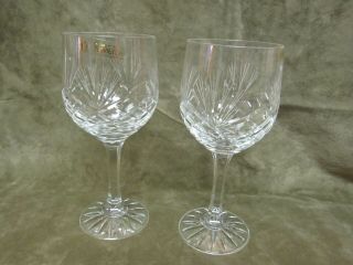 Vintage Zawiercie Cut Glass Crystal Water Stem Pair With Tags Majestic Pattern