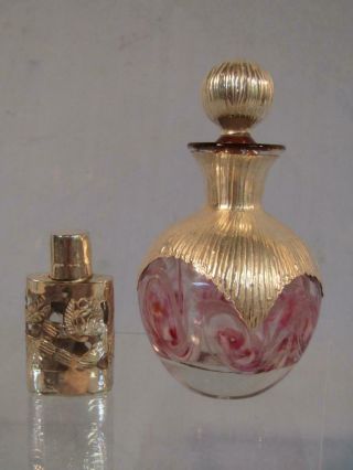 2 Vintage Sterling Silver Overlay Perfume Bottles - Mexico & Studio Glass