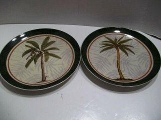 Two 2 Decorative Hanging Plates Palm Trees Made In China 8 1/4 " Not For Food Use