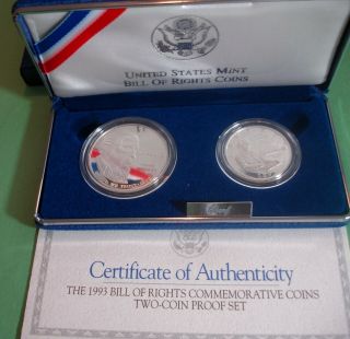 1993 Bill Of Rights 90 Silver 2 Coin Madison Proof Silver Dollar & Half Set