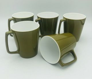 Set Of 5 Vintage Centura By Corning Coffee Mugs Cups D Handles Avocado Green