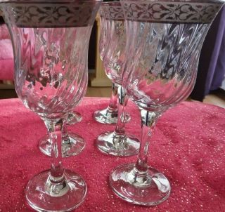 Wine Glasses - Italian Swirl Patten - With A Stunning Rim Of Silver 1/4 Pint