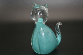 Vintage Turquoise Murano Italy Art Glass Cat Figurine