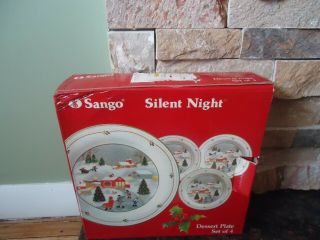 Sango Silent Night 7 1/2 " Christmas Dessert Plates Set Of 4 Joan Luntz 3900 Rare