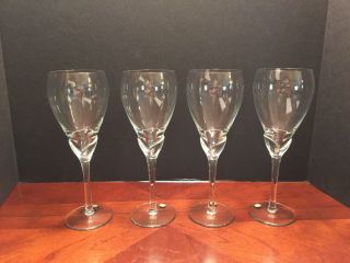 Set Of 4 Vintage Hand Blown Wine Glasses Romania Tulip Stem Design