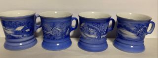 Set Of 4 Vintage Currier And Ives Homestead Winter Coffee Tea Chocolate Mugs