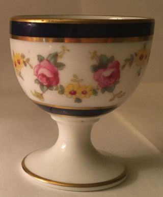 Vintage Cauldon Ltd England Footed Eggcup Egg Cup Roses W Cobalt Blue W Gold Rim