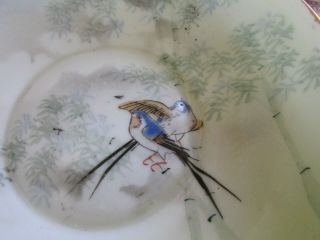 Antique Hand Painted Nippon Two Handled small Bowl with bamboo & birds 5 1/8 