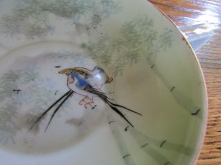 Antique Hand Painted Nippon Two Handled small Bowl with bamboo & birds 5 1/8 