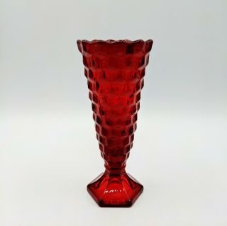 Vintage Fostoria American Cubist Glass Ruby Red 6 " Flared Bud Vase