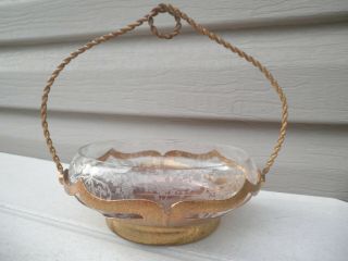Odd Art Deco Farber Brass Rope Mosaic Candy Dish With Cambridge Diane Insert