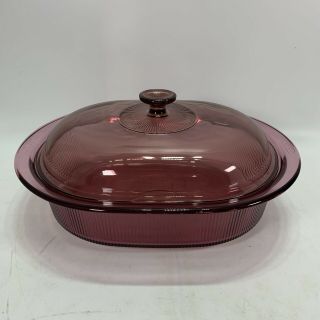 Corning Pyrex Visions Glass Cookware Cranberry 4 - Qt/4l Ribbed Oval Dutch Oven