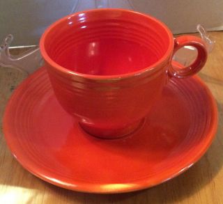 Vintage Fiestaware Dark Red Orange Coffee Tea Cup Mug Saucer Plate Fiesta