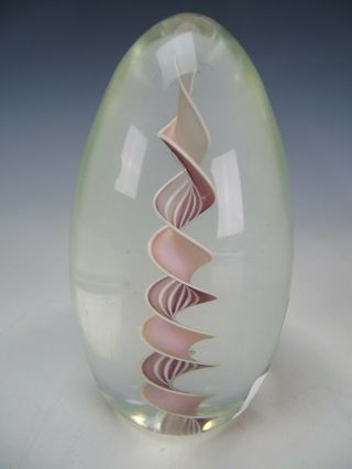Large Charles Wright Signed Taffy Ribbon Studio Art Glass Paperweight Dated 1995