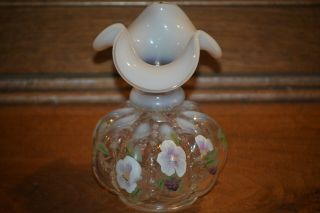 Fenton Hand Painted French Opalescent Beaded Melon Vase Hp Flowers